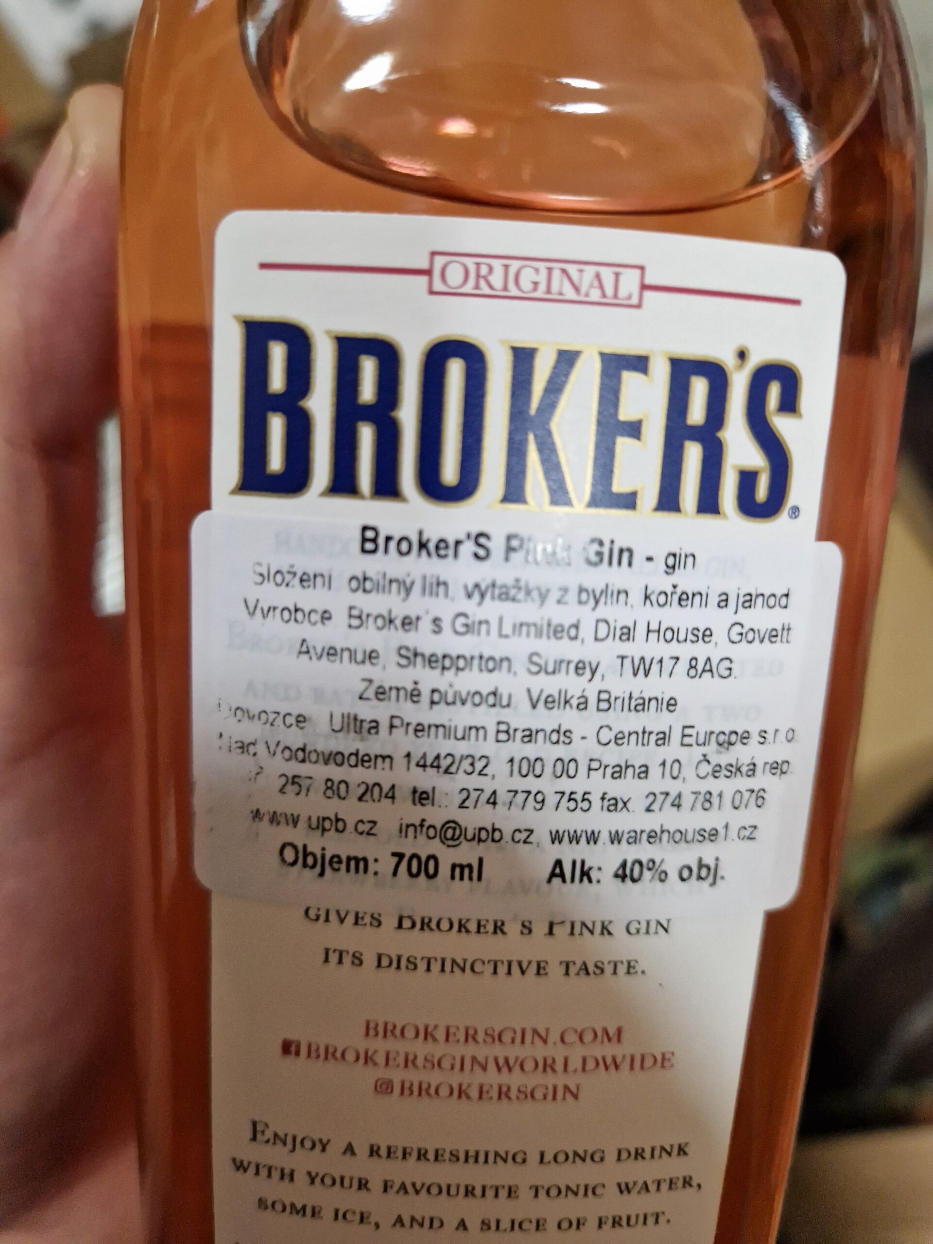 Broker\'s - Pink láhev) 0,7l Gin (holá 40% KupRum
