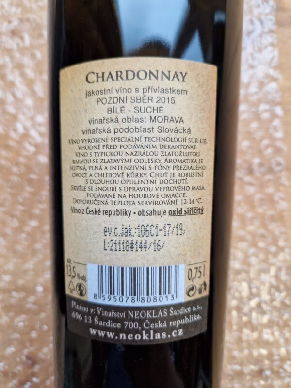 Chardonnay, pozdní sběr, bílé, suché, Neoklas Šardice, 0,75 l (holá láhev) - Image 2