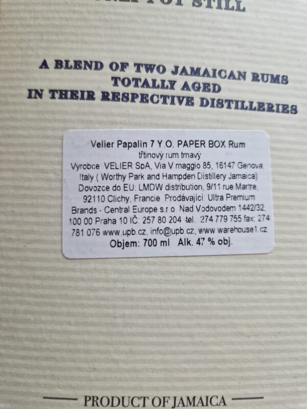 Velier Papalin Jamaica 7y 0,7l 47% (karton) - Image 2