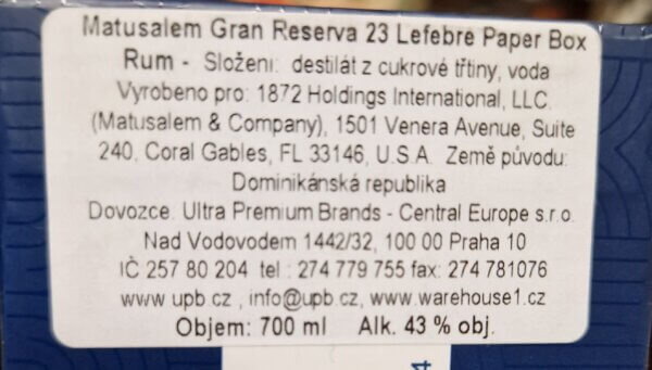Matusalem Gran Reserva 23 Lefebre 0,7 l 43% (karton) - Image 2